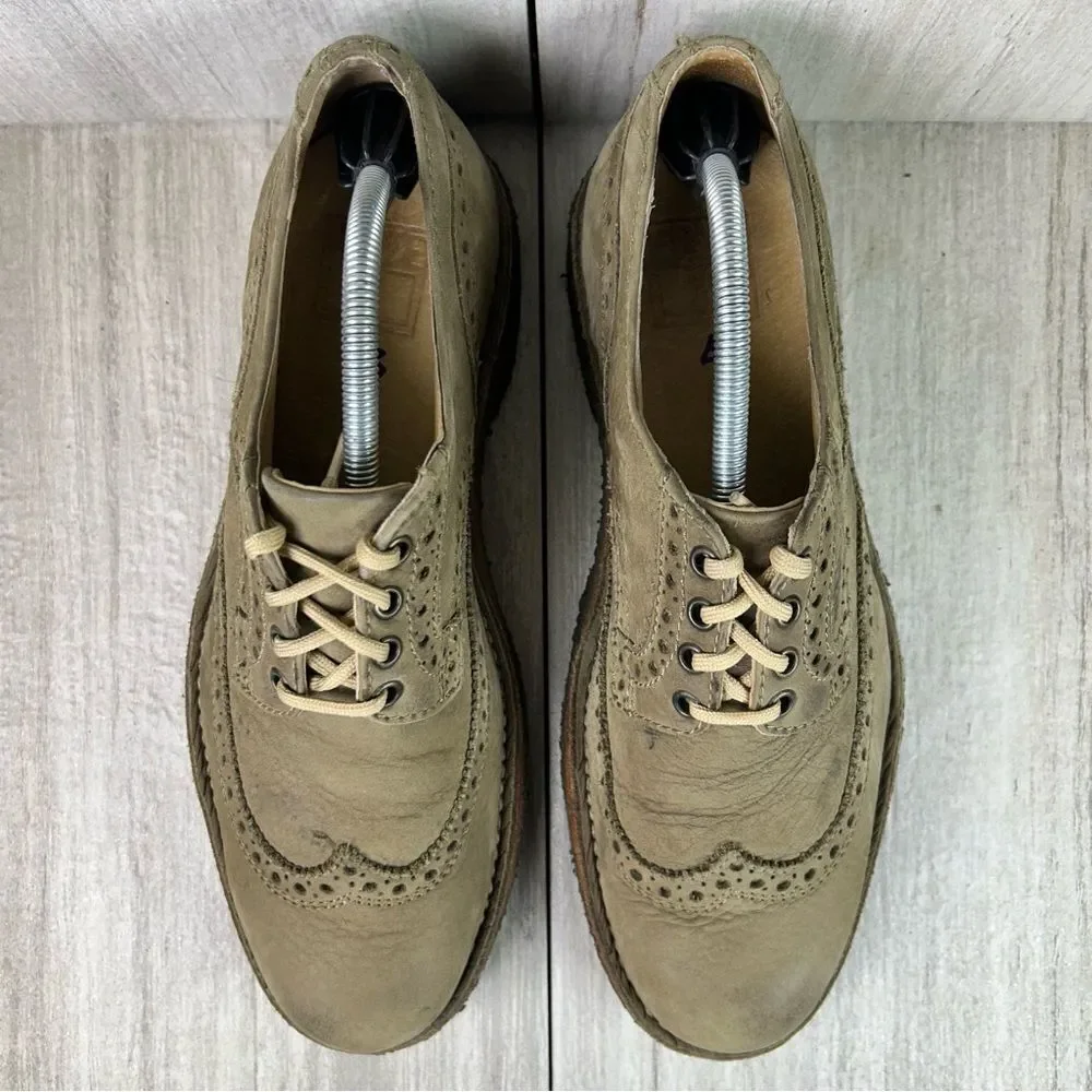 Frye Tan Olive Leather Brogue Wingtip Derby Oxford Dress Shoes Size 10 D